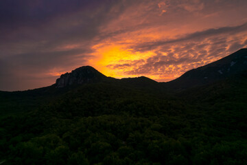 Beautiful view of a mountain peak at sunset. Landscape and nature of the North Caucasus
