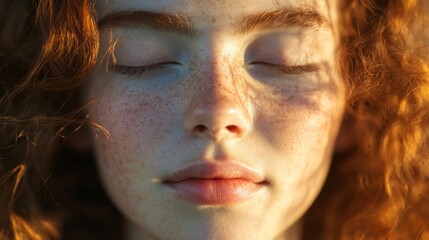 Close up of a freckled woman with red curly hair