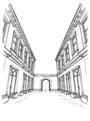 Fototapeta premium Elegant Hand-Drawn Sketch: Classic Courtyard Perspective. AI Generated