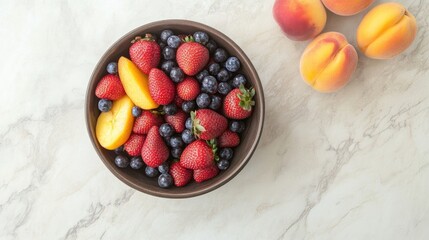Fresh Seasonal Fruits in a Bowl with Peaches and Berries