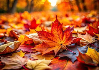 Fallen autumn leaves scattered, composing a vibrant rule-of-thirds ground photograph.