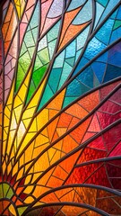 Fototapeta premium Vibrant stained glass mosaic flower design with colorful patterns and copy space