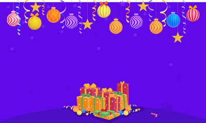 Merry Christmas and Happy New Year Greeting Card, banner, and poster design violet Gift