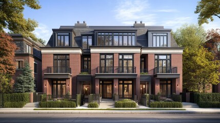 Obraz premium Elegant Modern Townhouse with Stylish Architecture and Greenery