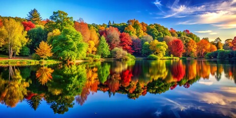 Naklejka premium Serene Lake Reflection: Tranquil Nature Scene with Copy Space for Text