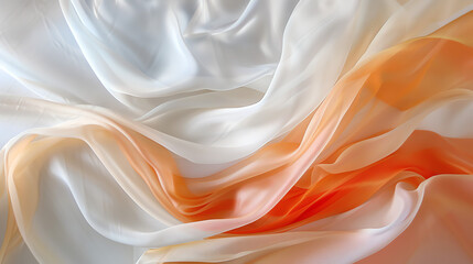 Obraz premium Flowing silk fabric in gradient shades of white and orange creating a soft and elegant visual design