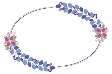 Oval Circle Frame With Flowers And Blue Leaves