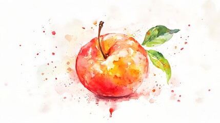 Vibrant Watercolor Painting: Close-Up of a Juicy Apple. AI Generated