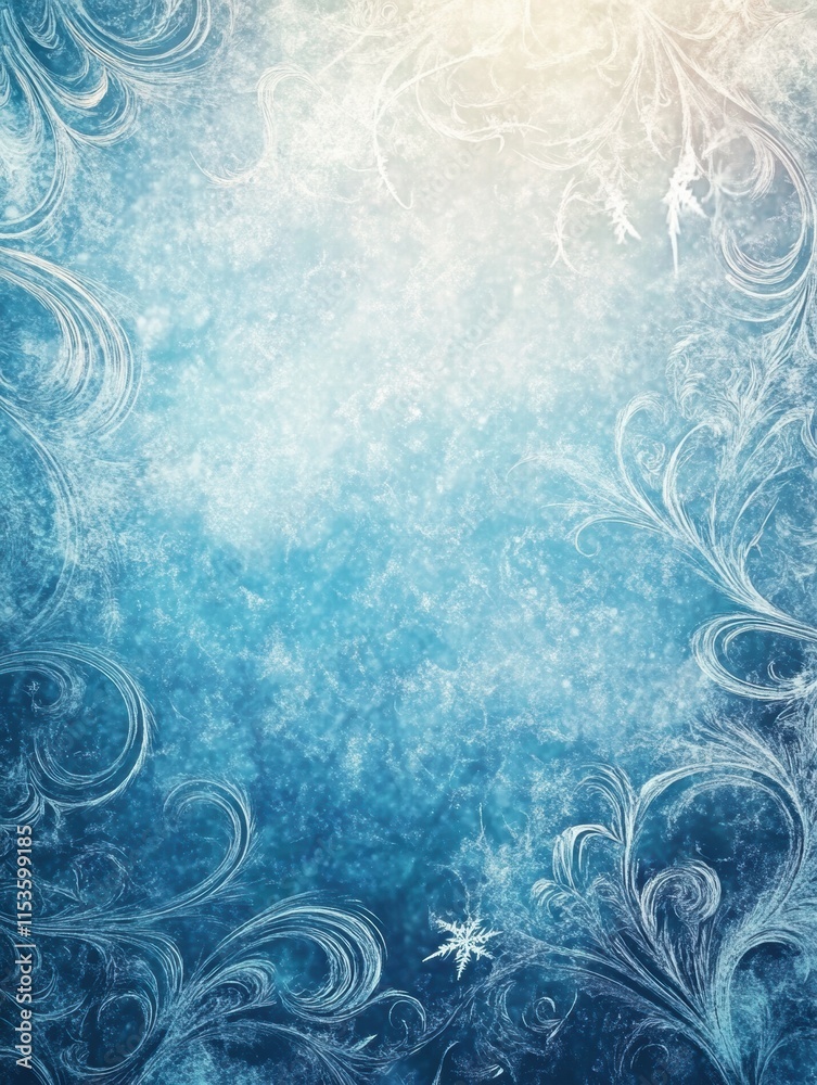 Fototapete Frost patterns elegantly adorn the glass during winter, creating a serene and enchanting atmosphere in the cold season. Generative AI