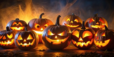 Silhouette Jack-o'-Lanterns Halloween Party Night Shadows Smiles