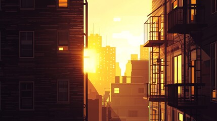 Urban Sunset with Golden Hour Atmosphere