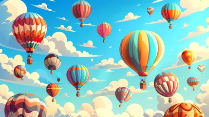 A cartoon illustration of colorful hot air balloons floating in the sky.
