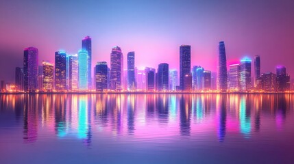 Fototapeta premium Vibrant Skyline with Soft Light and Plain Backdrop