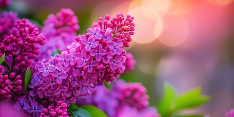 Obraz premium Lilac flowers in full bloom, showcasing the beauty of ordinary lilac Syringa vulgaris with vibrant lilac hues in a spring garden setting. Experience the charm of lilac flowers this season.