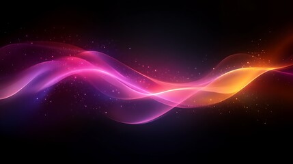 Obraz premium Abstract glowing wave with pink, orange, and purple hues on a black background.