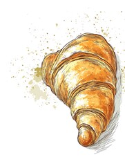Deliciously Drawn Croissant Illustration: A Detailed Sketch on White. AI Generated