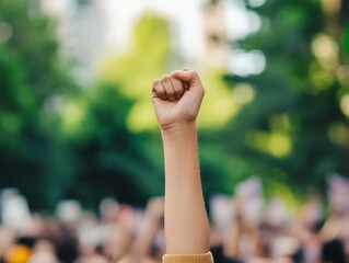 Hand Raised in Solidarity at Protest Event
