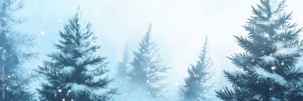 Aufkleber winter themed doodle capturing snow covered trees in a serene landscape during a gentle snowfall. ge
