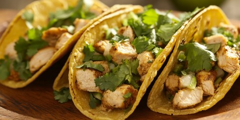 Delicious authentic tacos filled with chicken and fresh cilantro create a mouthwatering experience. Enjoy these authentic tacos for a true taste of flavor and satisfaction.