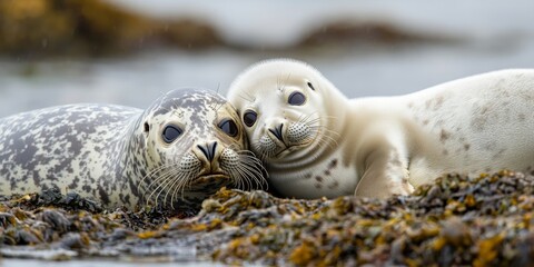 Seal cubs nursing from their mothers are a heartwarming sight, showcasing the natural behavior of seal cubs as they thrive and bond, emphasizing the nurturing role of seal cubs in wildlife.