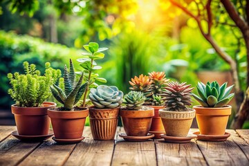 Fototapeta premium Six Hand-Drawn Potted Plants: Charming Botanical Illustration for Home Decor & Gardening Blogs