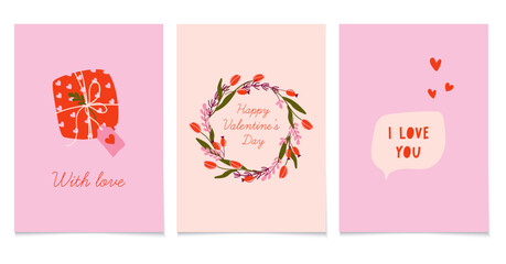 Valentine's Day cards set. Charming prints showcase messages of love. Cute vector illustrations expressing love through heartfelt messages, perfect for any occasion.
