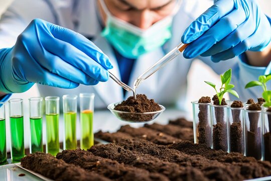 Soil pH Test: Lab Analysis of Soil Sample with Test Strips - Stock Photo