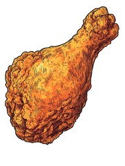 Crispy Fried Chicken Leg Illustration: Deliciously Detailed Hand-Drawn Sketch. AI Generated