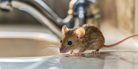 Mouse droppings, also known as mouse poop, can be found under a bathroom sink, highlighting the need for pest control and home repairs due to a potential mouse infestation. Addressing mouse feces is