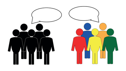 Different social groups of people communicate with each other, diology clouds, different people talk to each other, communication concept, businessmen discuss social network dialogue speech bubbles