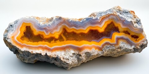 Fototapeta premium Natural agate gemstone displayed as a stunning mineral rock specimen, showcasing the beauty and unique patterns of agate, ideal for collectors and enthusiasts of natural gemstones.