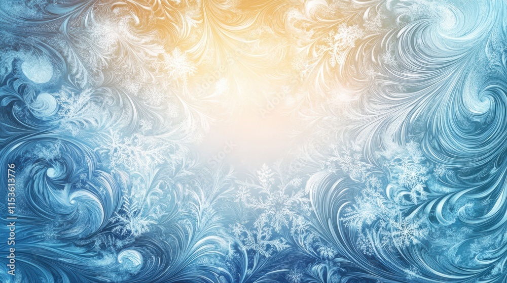Fototapete intricate winter doodle of frost patterns on glass with swirling designs and soft light. generative 