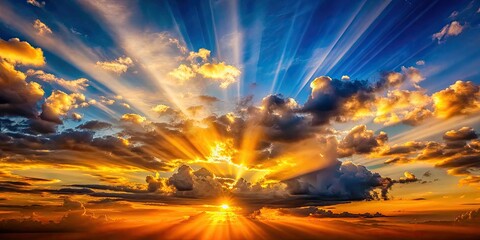 God rays burst through clouds, illuminating a breathtaking macro sunset scene.