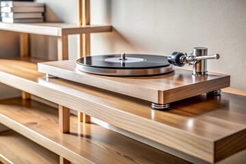 Stylish Modern Turntable on Wooden Shelf with Copy Space - High-Resolution Stock Photo