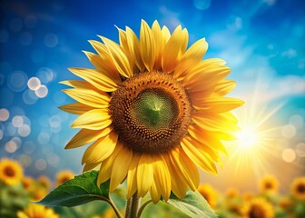 Obraz premium Sunflowers Leaning, Blue Sky, Summer, Field, Nature Stock Photo