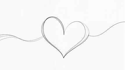 Valentine's background - a clean, minimalistic black-and-white line drawing of a heart seamlessly integrated into a continuous single-line art style