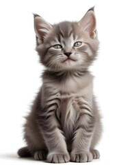 Obraz premium A young tabby kitten with fluffy fur and eyes closed , appearing to be sleeping or resting peacefully 