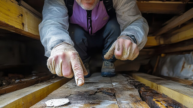 Home Inspection Highlighting Mold Growth on Rotting Wood for Air Quality Assessment