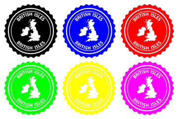 British Isles - rubber stamp - vector, British Isles map pattern - sticker - black, blue, green, yellow, purple and red