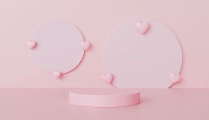 Pink Romantic Background with Hearts and Podium Display