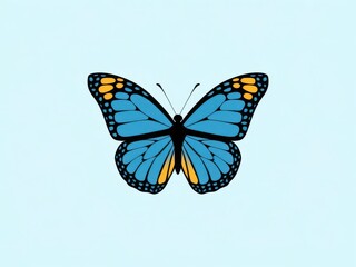 Illustration of a Beautiful Blue Butterfly on a Light Blue Background