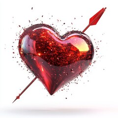 Shiny Red Heart with Arrow Through It, Symbol of Love and Passion