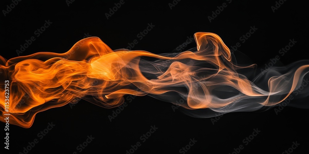 Poster flame and smoke gracefully intertwine against a black background, creating a mesmerizing display of 