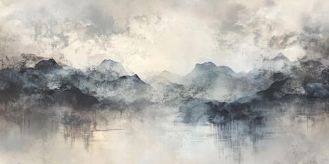 Obraz premium A tranquil abstract watercolor artwork depicting a landscape, characterized by soft and soothing color tones that evoke a sense of calmness.