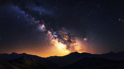 Naklejka premium Stunning galaxy Milky Way captured in the night sky, showcasing bright stars. This astrophotography highlights the beauty of the galaxy Milky Way and its breathtaking outer space details.