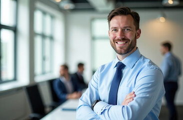 Obraz premium Smiling attractive businessman with crossed arms.