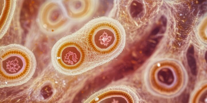 Microscopic view of tapeworms, specifically Hymenolepis nana and Hymenolepis diminuta, showcasing the distinctive features of tapeworms under microscopic examination.