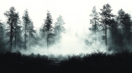 Fototapeta premium Foggy Pine Forest on a Misty Morning. Generative AI