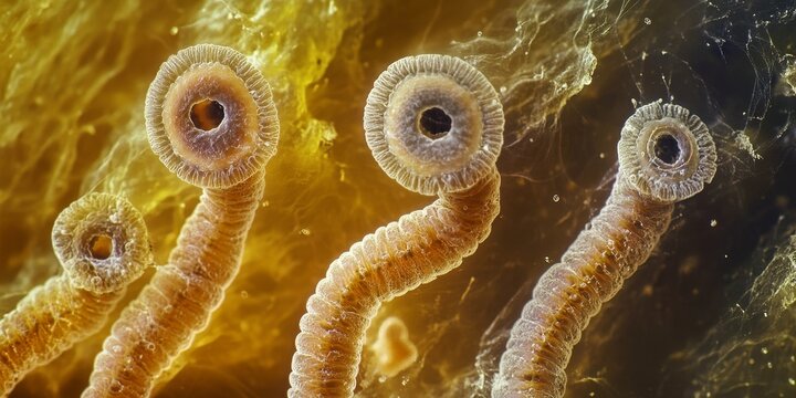 Mature proglottids of the cestodes tapeworm, specifically Dipylidium caninum, showcasing the unique characteristics of this tapeworm. The study of cestodes and tapeworms enhances understanding of
