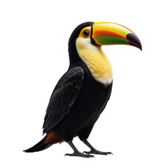 Naklejka premium Colorful Toucan Bird Tropical Wildlife Exotic Bird Jungle Bird Black and Yellow Feathers Large Beak